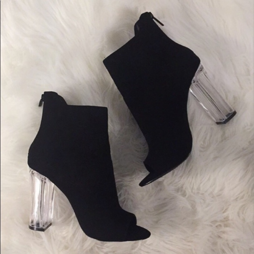 ✨NWOT✨ Black Suede Clear Heels